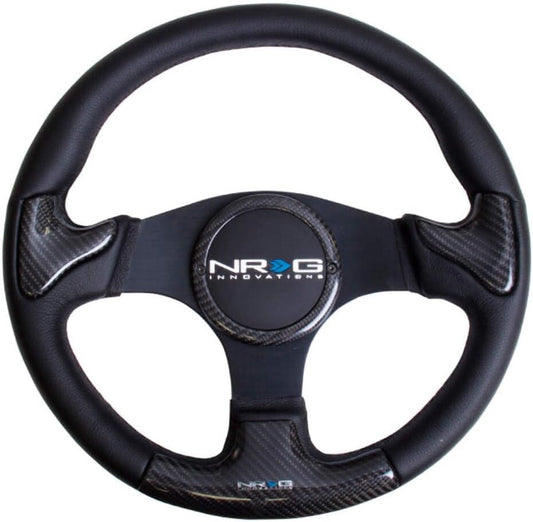 NRG Innovations NRG-ST-014CFBK Carbon Fiber Steering Wheel 350mm, Black Frame Black Stitching with Rubber Cover Horn Button